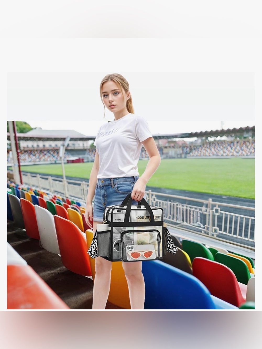 NWT Clear Stadium Approved Tote Bag Black White Crossbody Strap - Picture 7 of 8